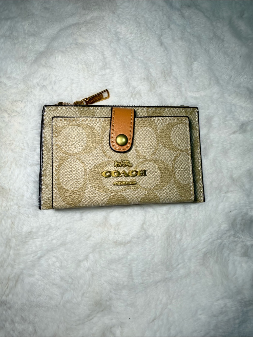 Coach Beige Signature Card Holder with Gold Logo